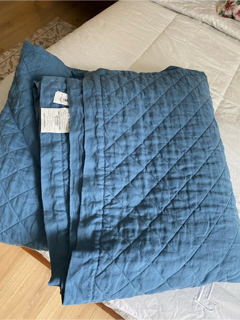 Pottery barn Belgian Flax linen diamond quilt full/queen